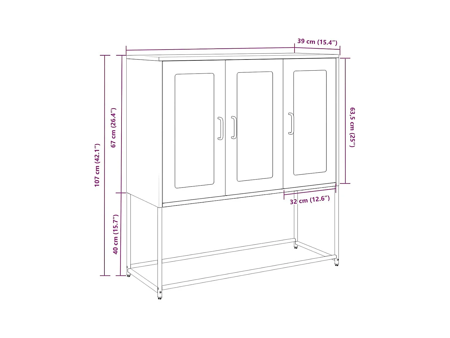 Aparador de acero laminado en frío blanco 100,5x39x107 cm