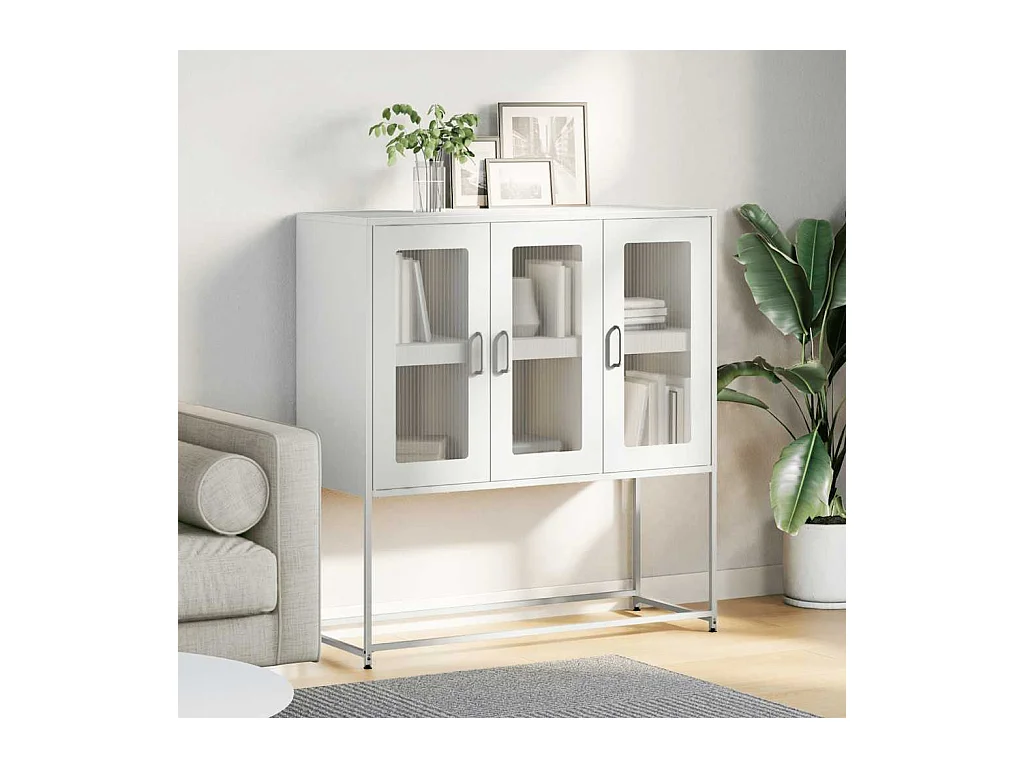 Aparador de acero laminado en frío blanco 100,5x39x107 cm