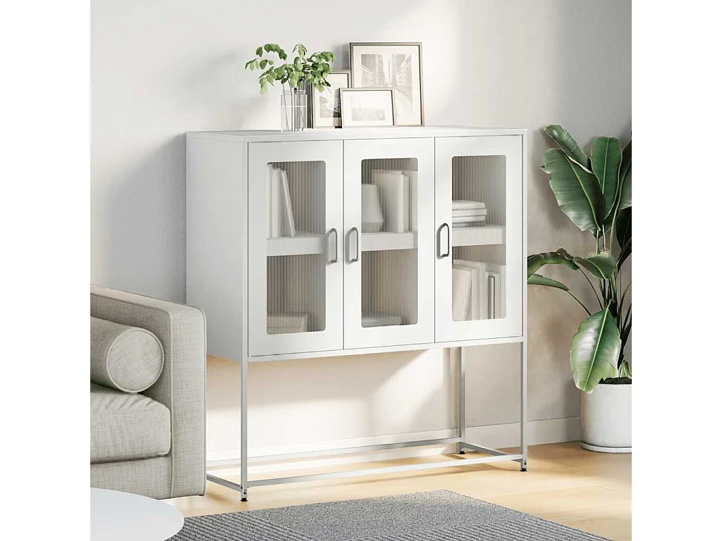 Aparador de acero laminado en frío blanco 100,5x39x107 cm