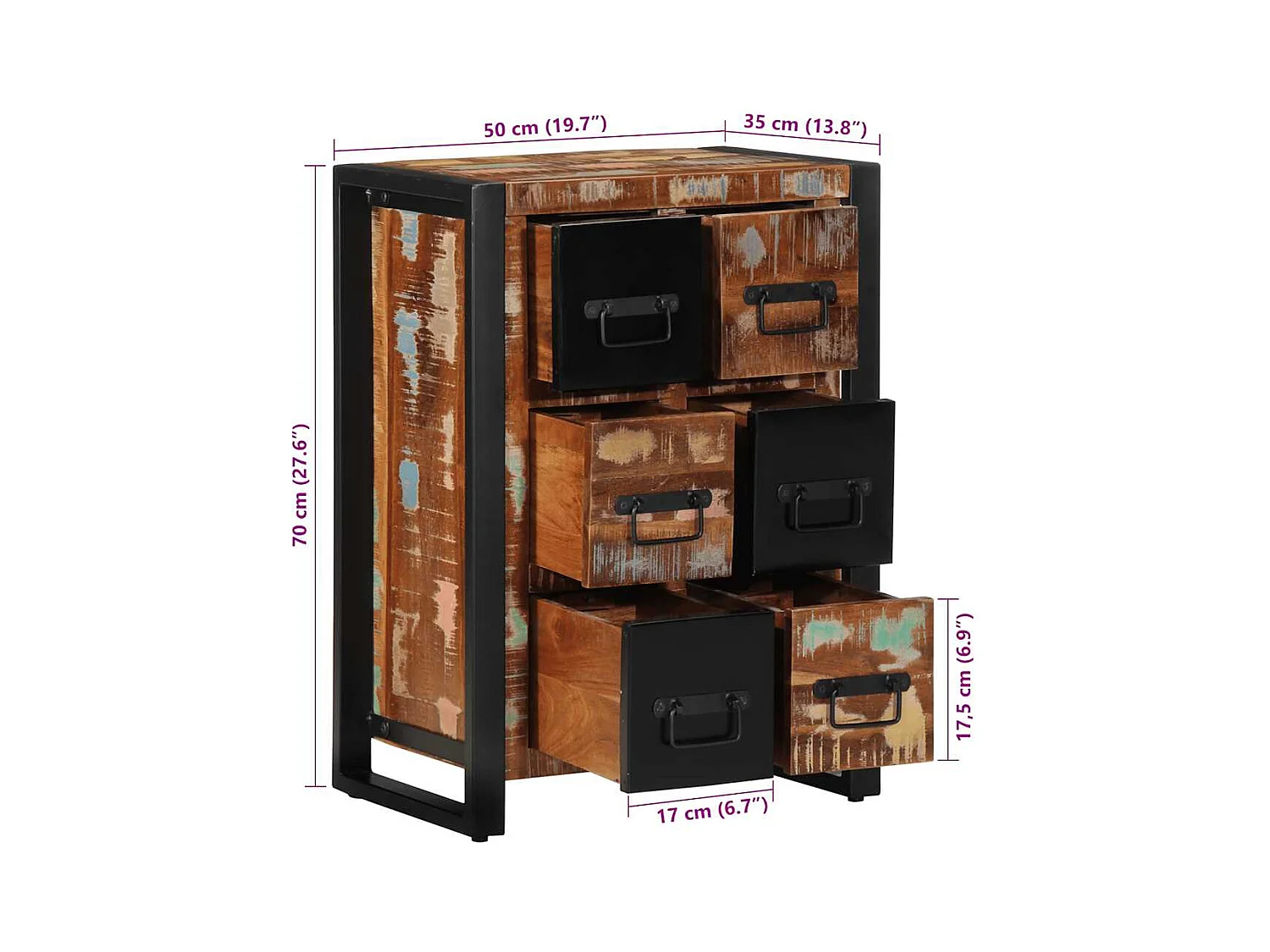 Buffet 50x35x70 cm bois massif de récupération