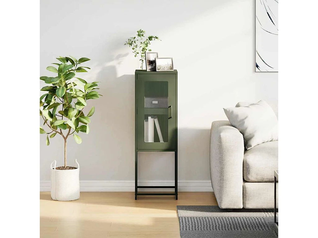 Buffet vert olive 36x39x107 cm acier laminé à froid