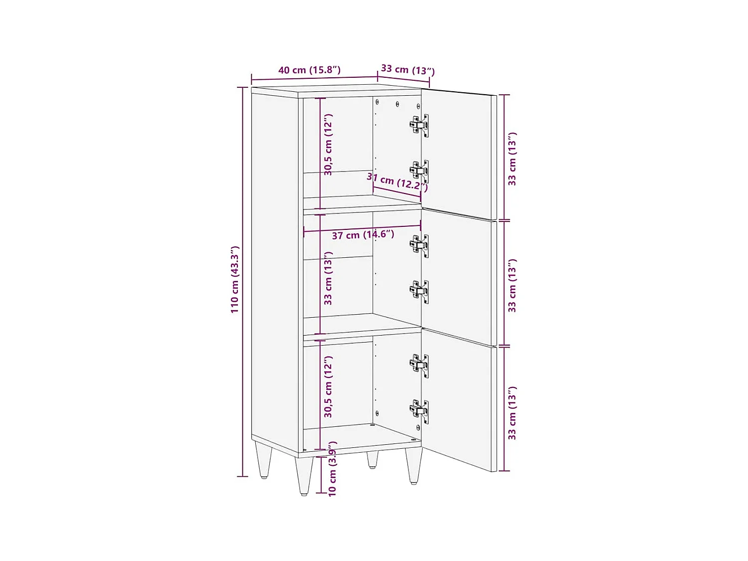 Aparador alto madera maciza de mango 40x33x110 cm