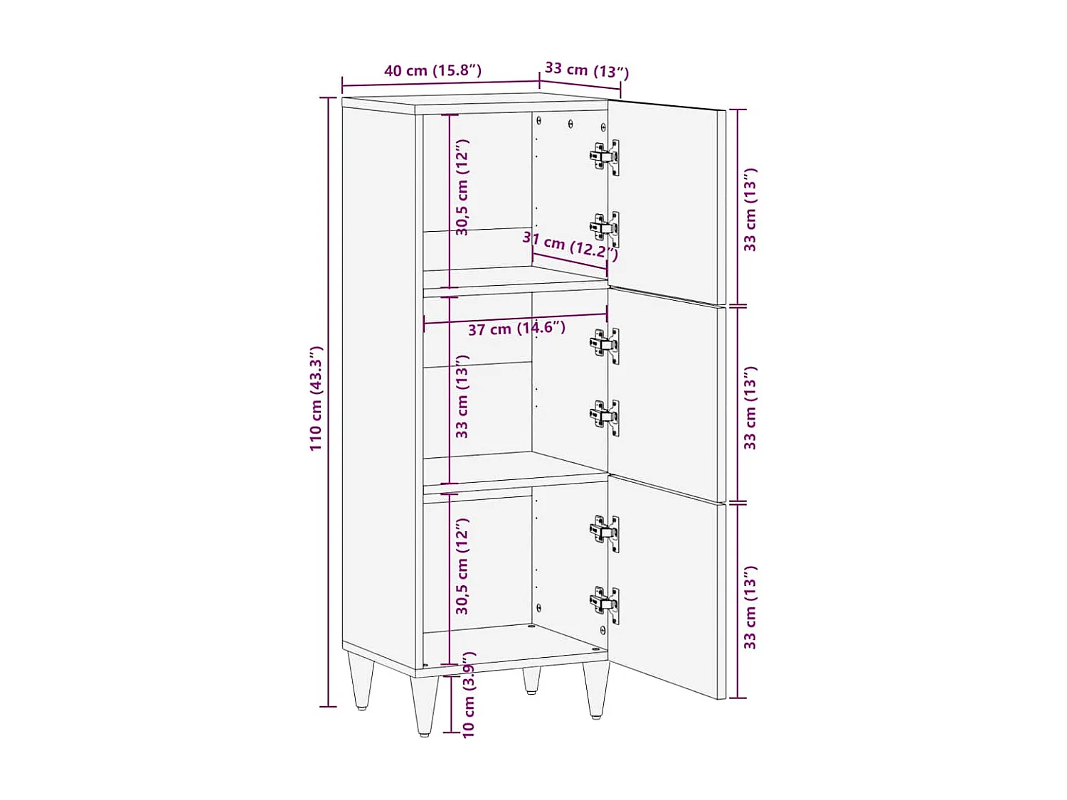Aparador alto madera maciza de mango 40x33x110 cm