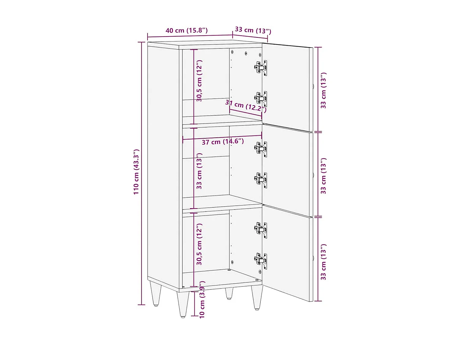 Buffet 40x33x110 cm bois de manguier massif