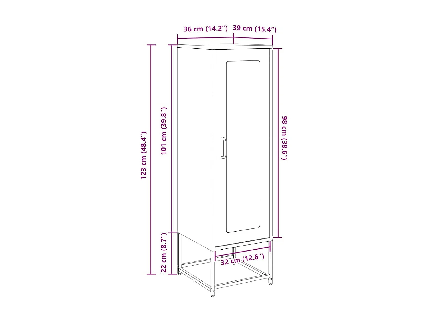Buffet haut anthracite 36x39x123 cm acier laminé à froid