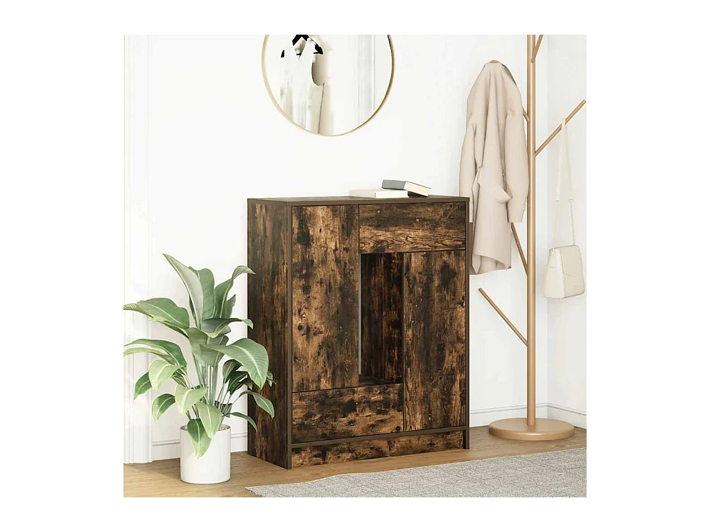 Buffet avec tiroirs et portes chêne fumé 73x31x90 cm