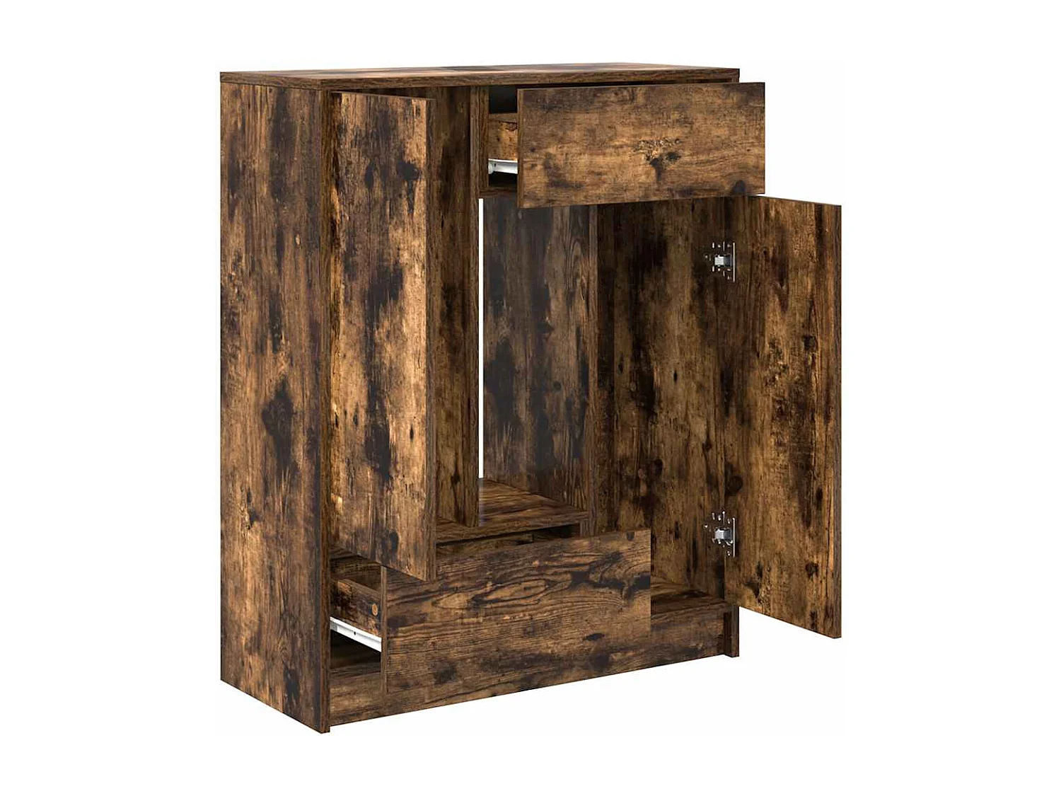 Buffet avec tiroirs et portes chêne fumé 73x31x90 cm