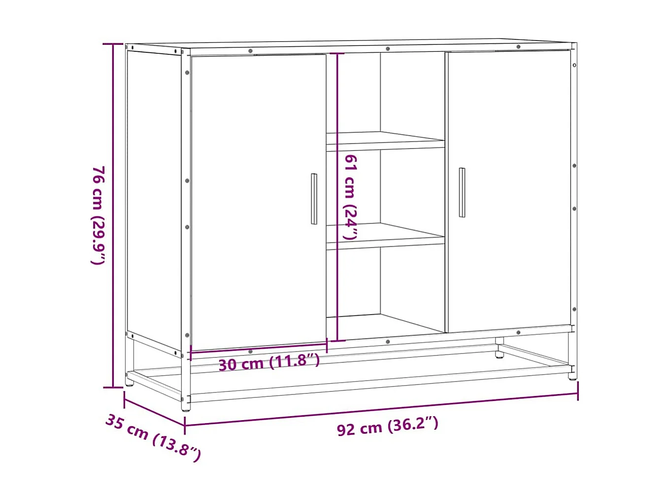 Buffet chêne sonoma 92x35x76 cm bois d'ingénierie
