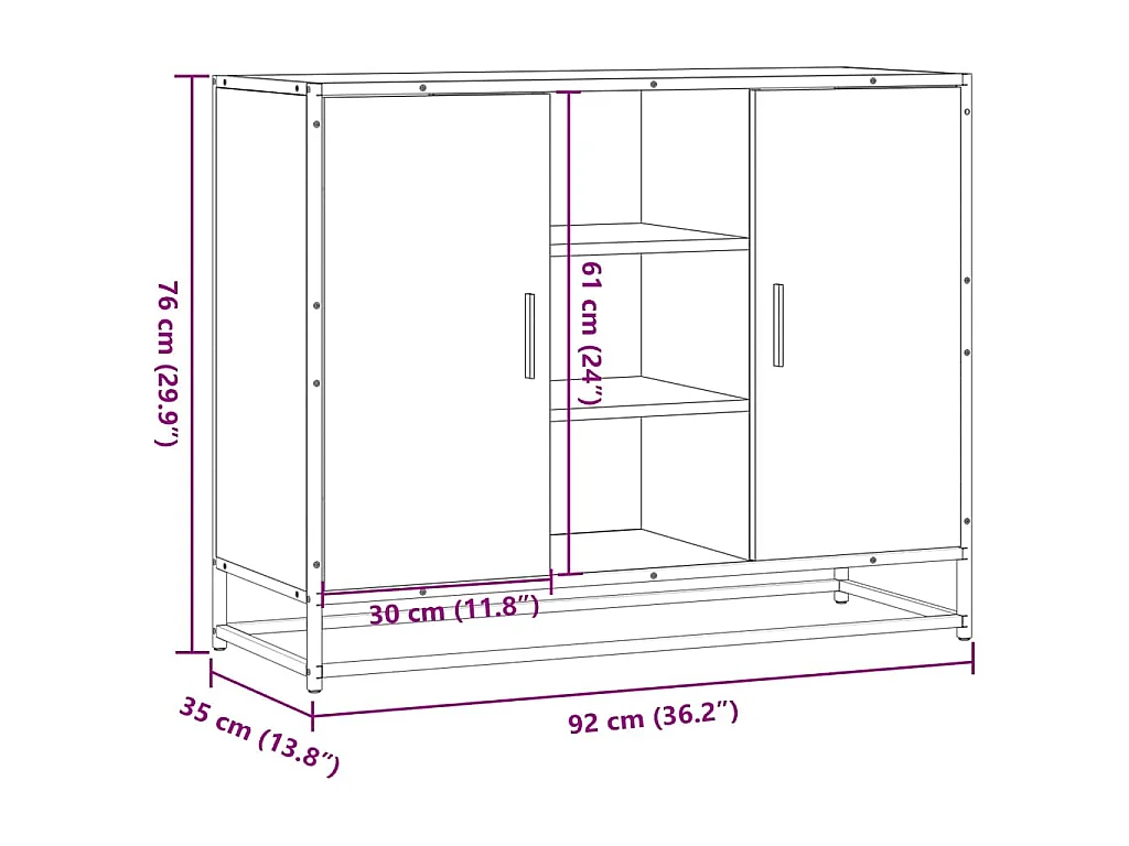 Buffet chêne sonoma 92x35x76 cm bois d'ingénierie