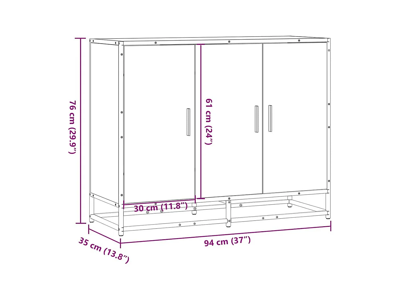 Buffet sonoma gris 94x35x76 cm bois d'ingénierie