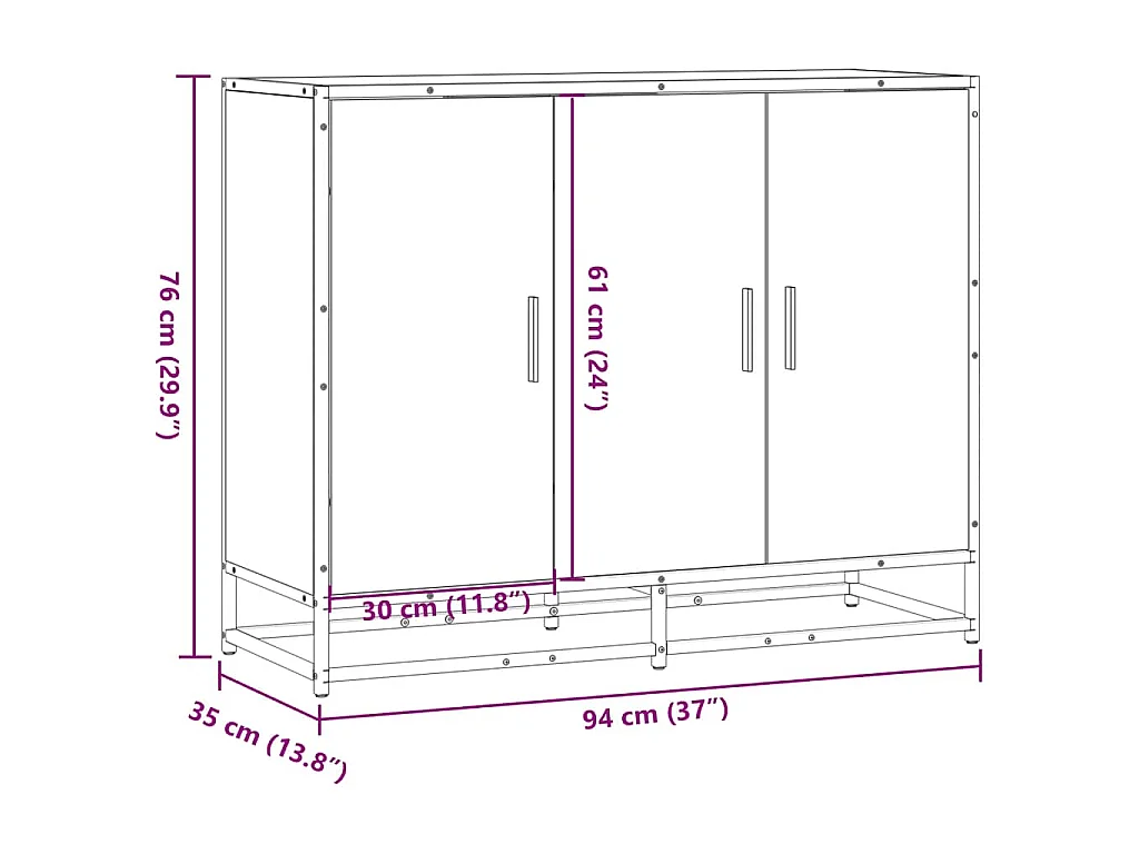 Buffet sonoma gris 94x35x76 cm bois d'ingénierie