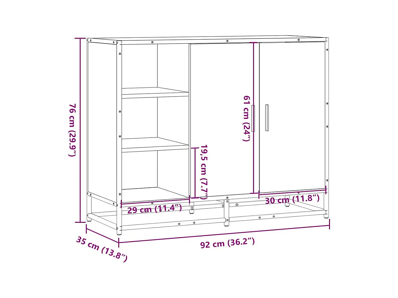 Dressoir 92x35x76 cm bewerkt hout grijs sonoma eikenkleurig