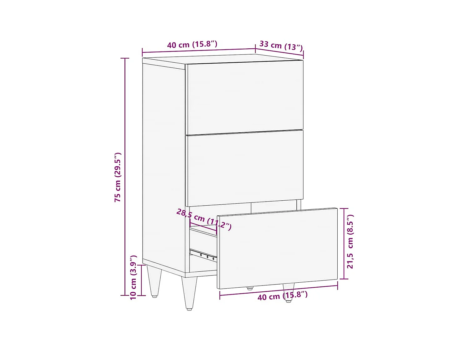 Buffet 40x33x75 cm bois massif de manguier