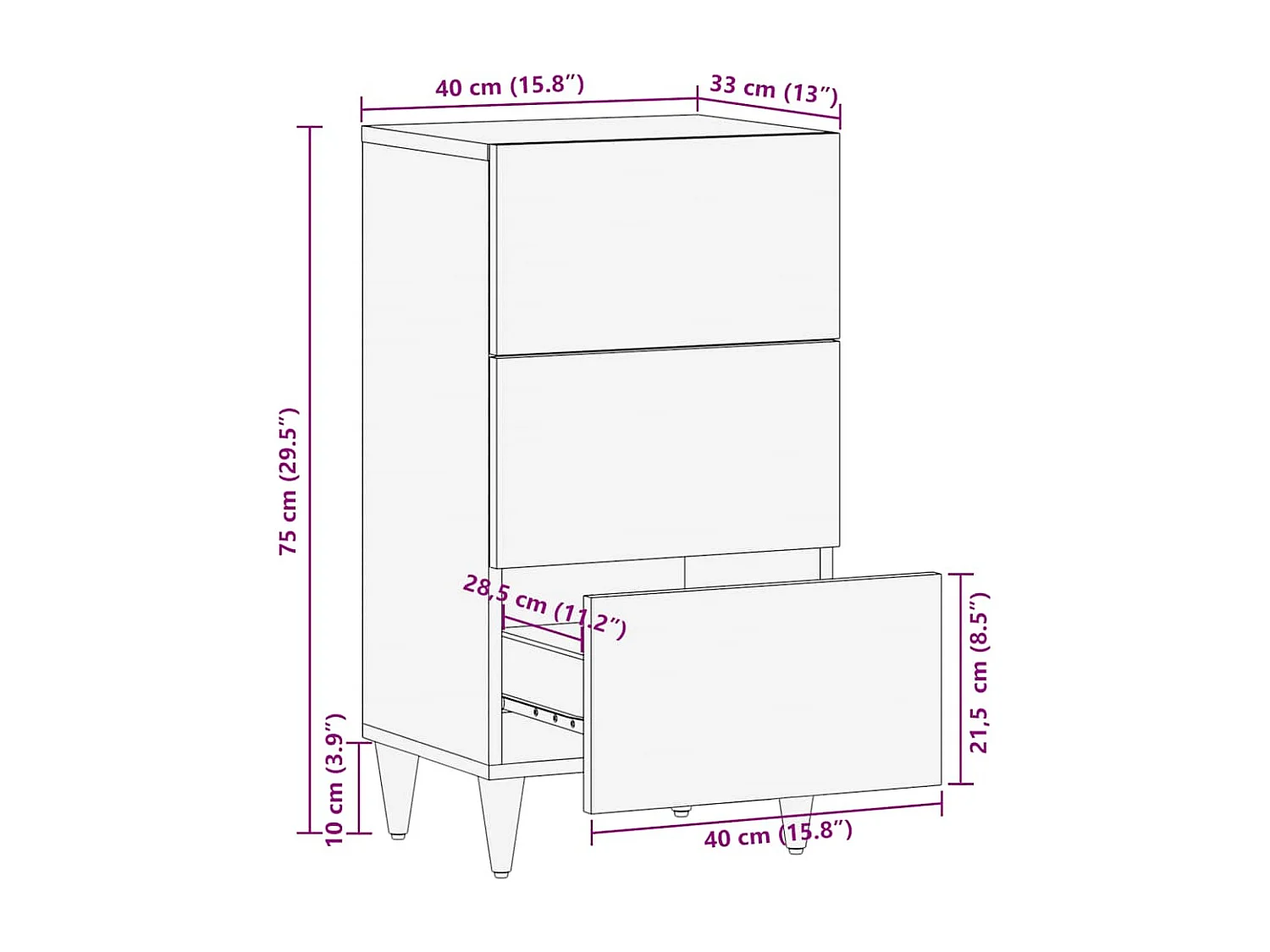 Aparador 40x33x75 cm madeira maciça manga