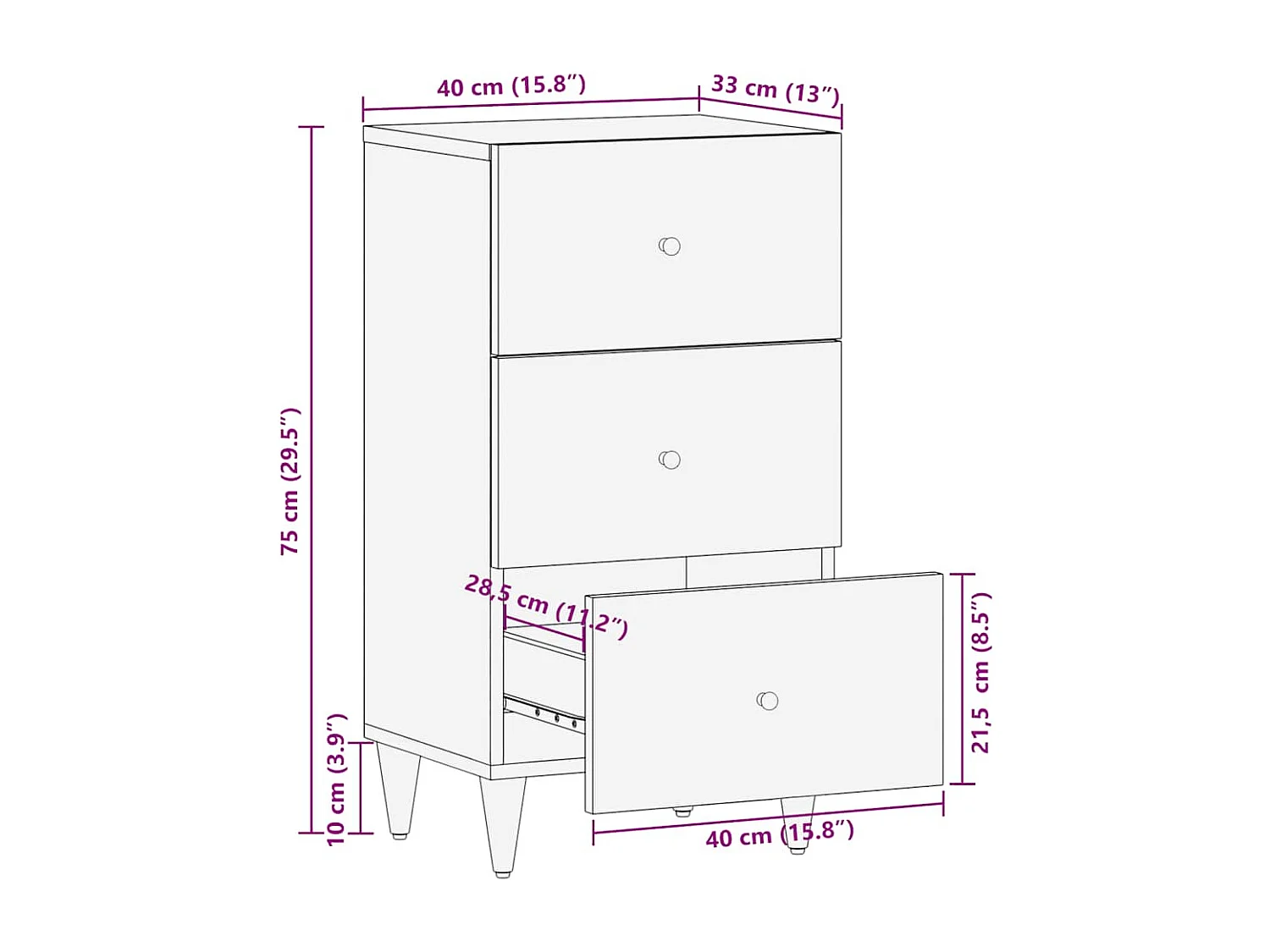 Dressoir 40x33x75 cm massief mangohout