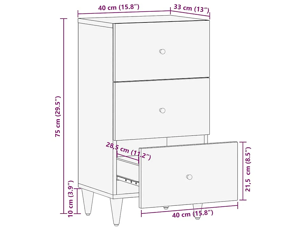 Sideboard 40x33x75 cm Massivholz Mango