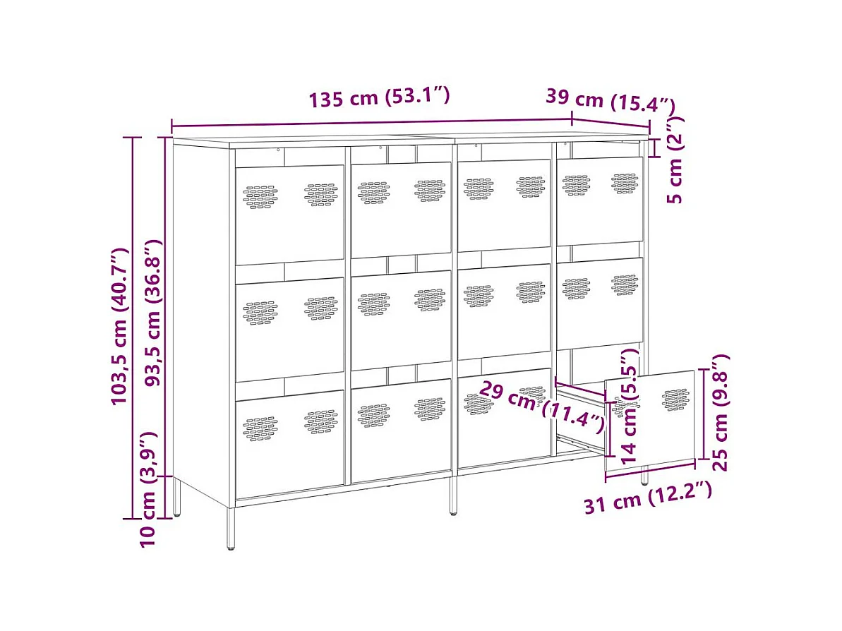 Buffet vert olive 135x39x103,5 cm acier laminé à froid