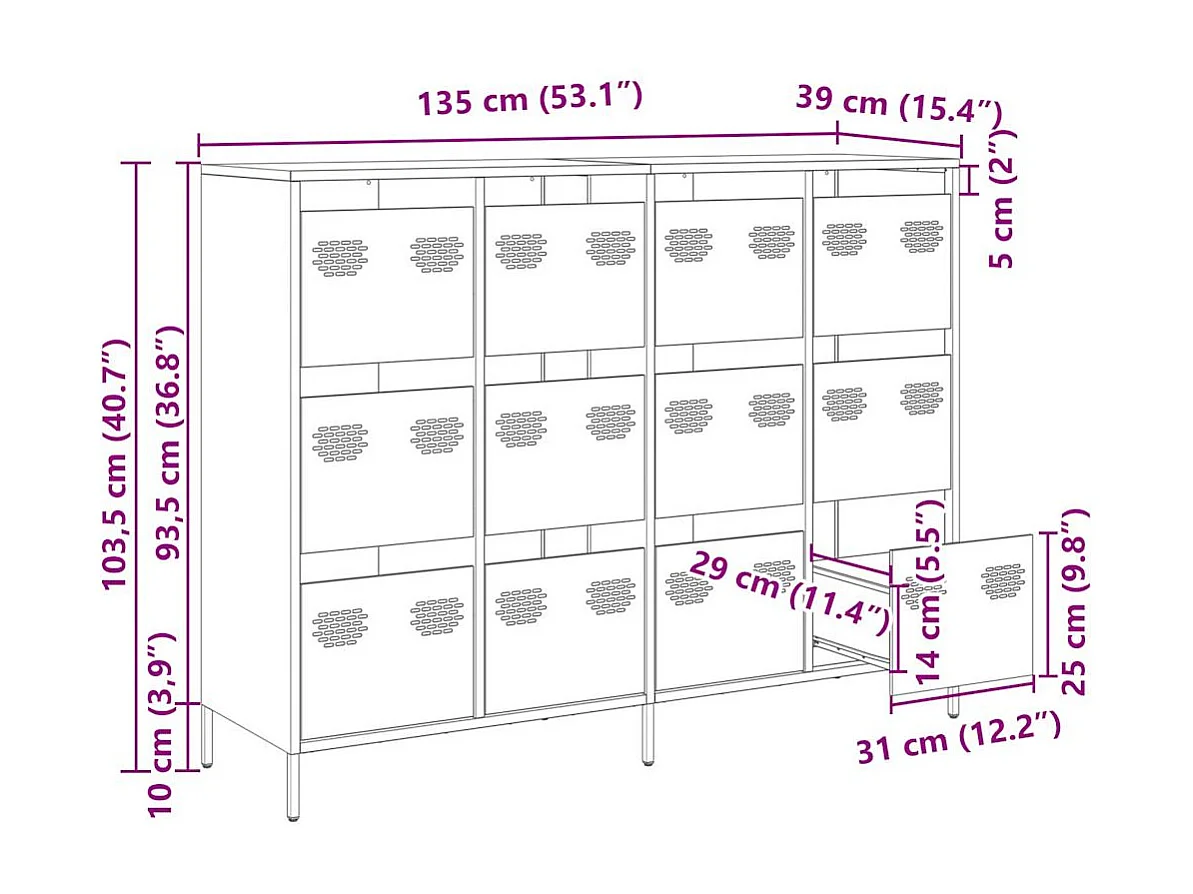 Buffet vert olive 135x39x103,5 cm acier laminé à froid