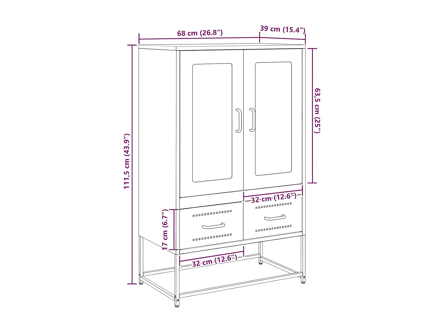 Buffet haut blanc 68x39x111,5 cm acier