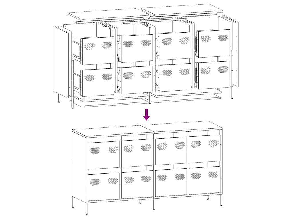 Buffet rose 135x39x73,5 cm acier laminé à froid