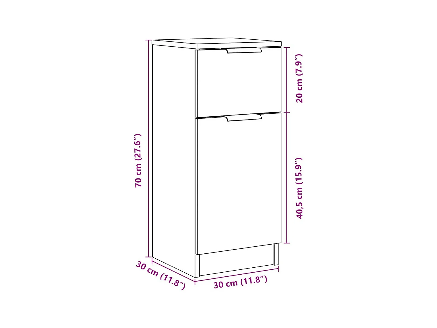 Buffet chêne artisanal 30x30x70 cm bois d'ingénierie