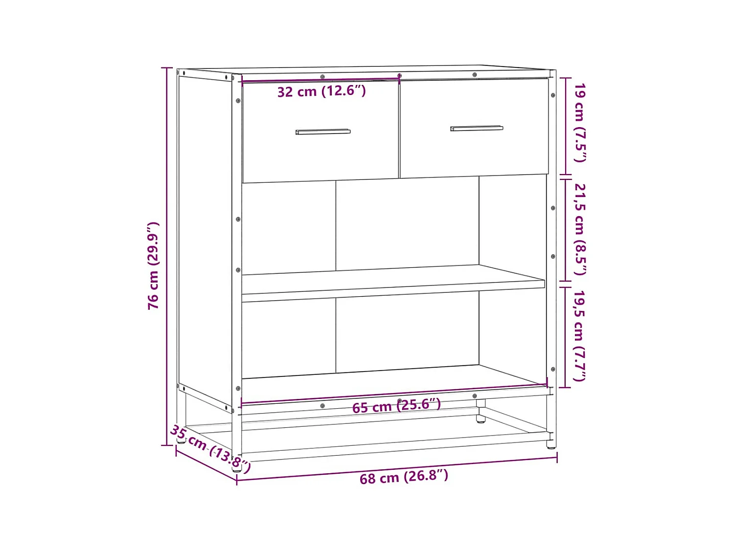 Buffet chêne marron 68x35x76 cm bois d'ingénierie