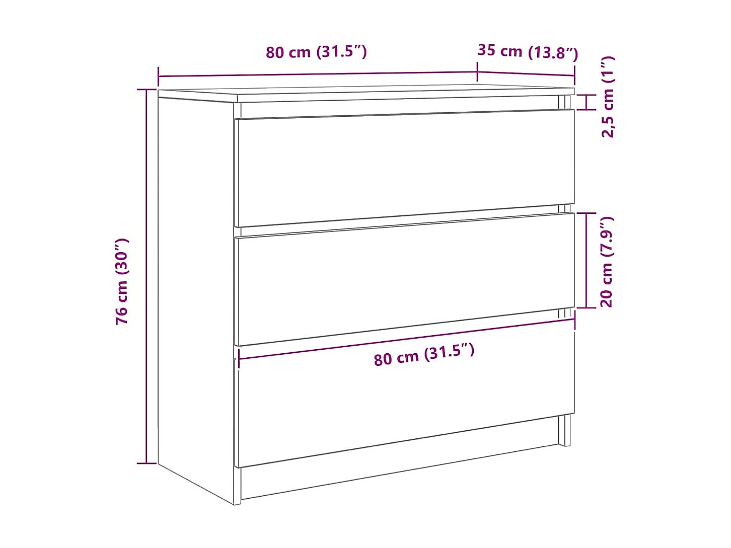 Buffet chêne fumé 80x35x76 cm bois d'ingénierie