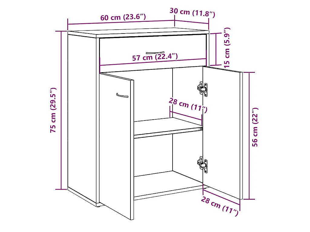 Buffet chêne artisanal 60x30x75 cm bois d'ingénierie