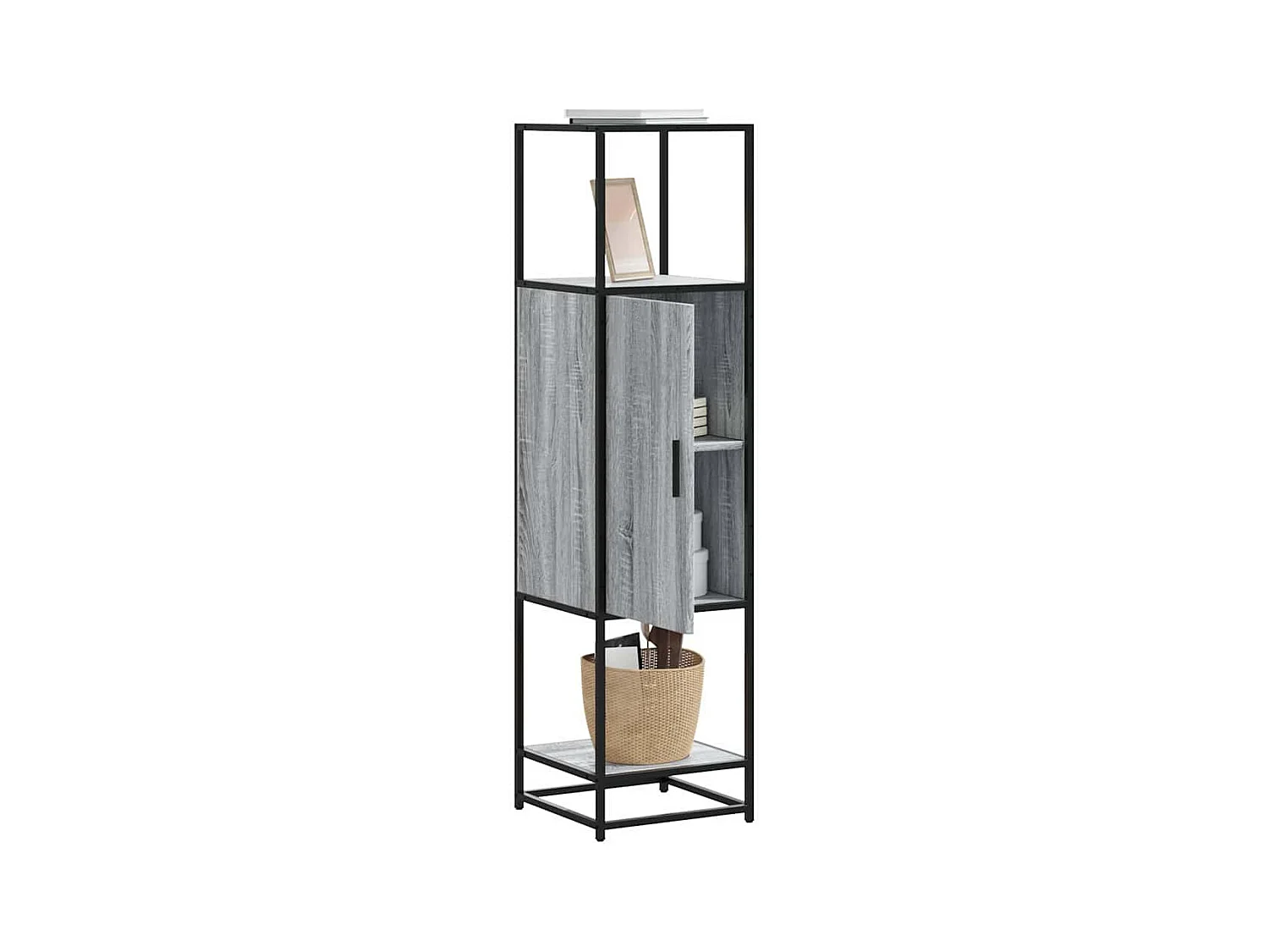 Hoge kast 35,5x35x139 cm bewerkt hout en metaal grijs sonoma
