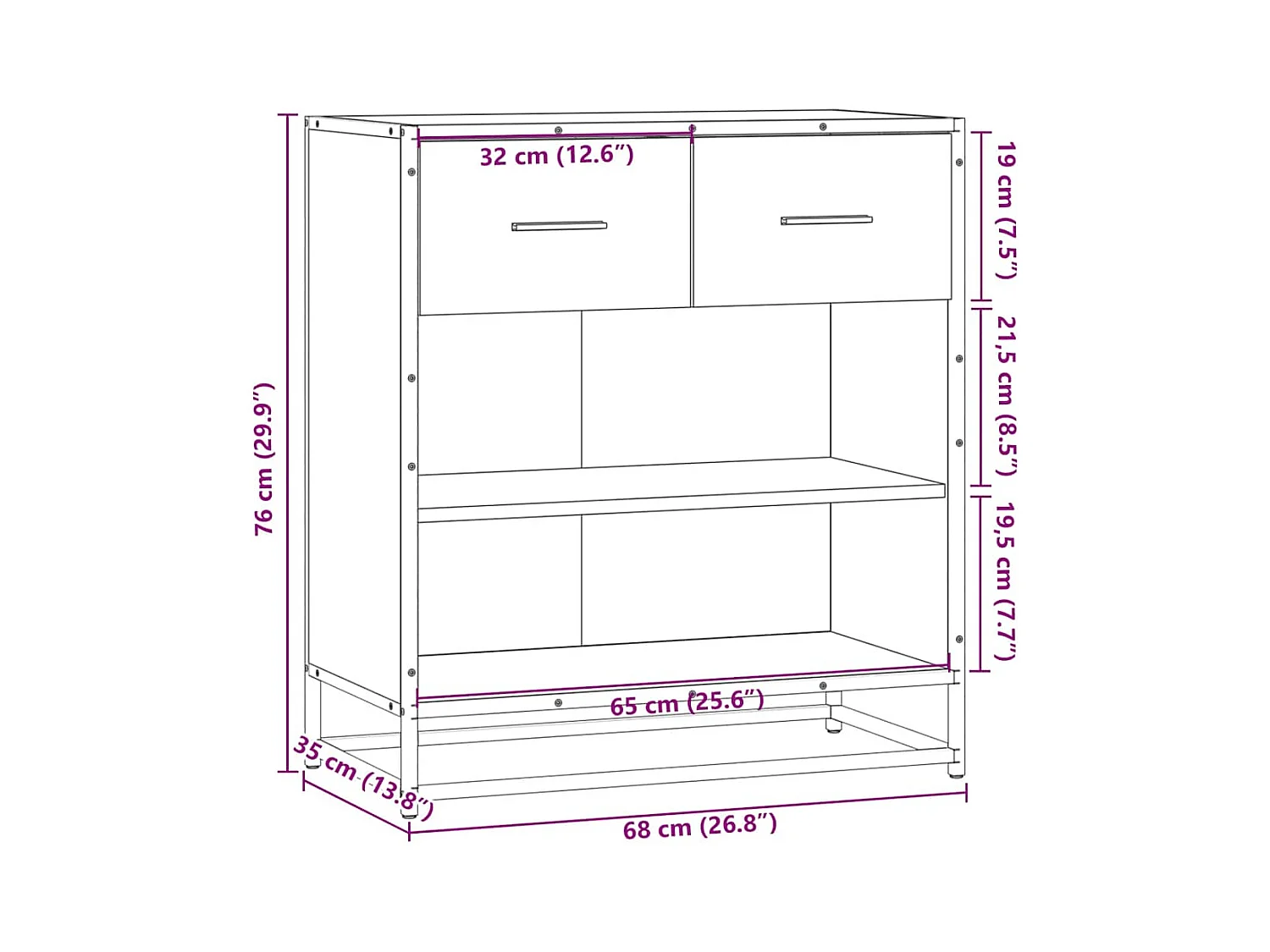 Buffet sonoma gris 68x35x76 cm bois d'ingénierie