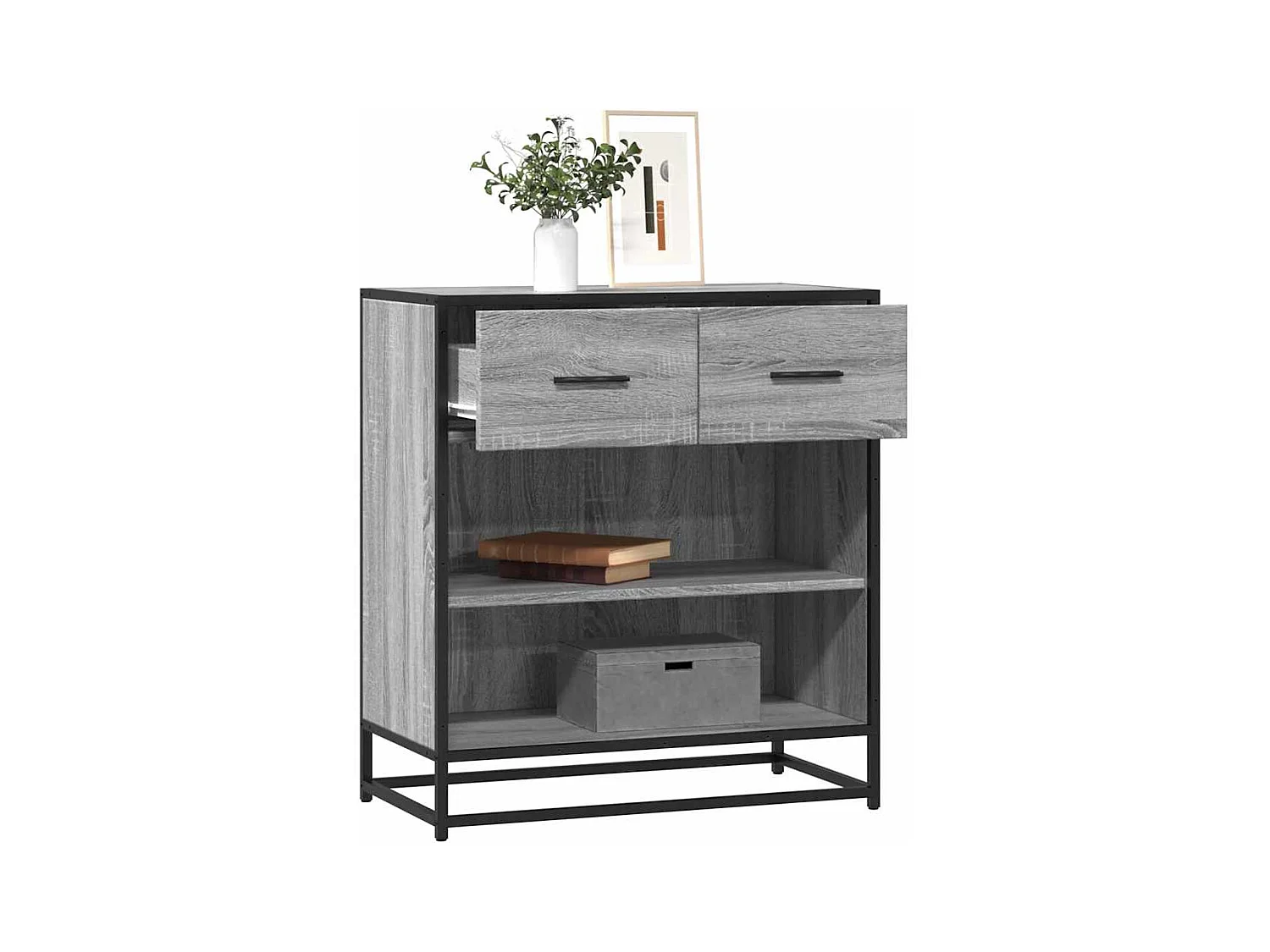 Dressoir 68x35x76 cm bewerkt hout grijs sonoma eikenkleurig