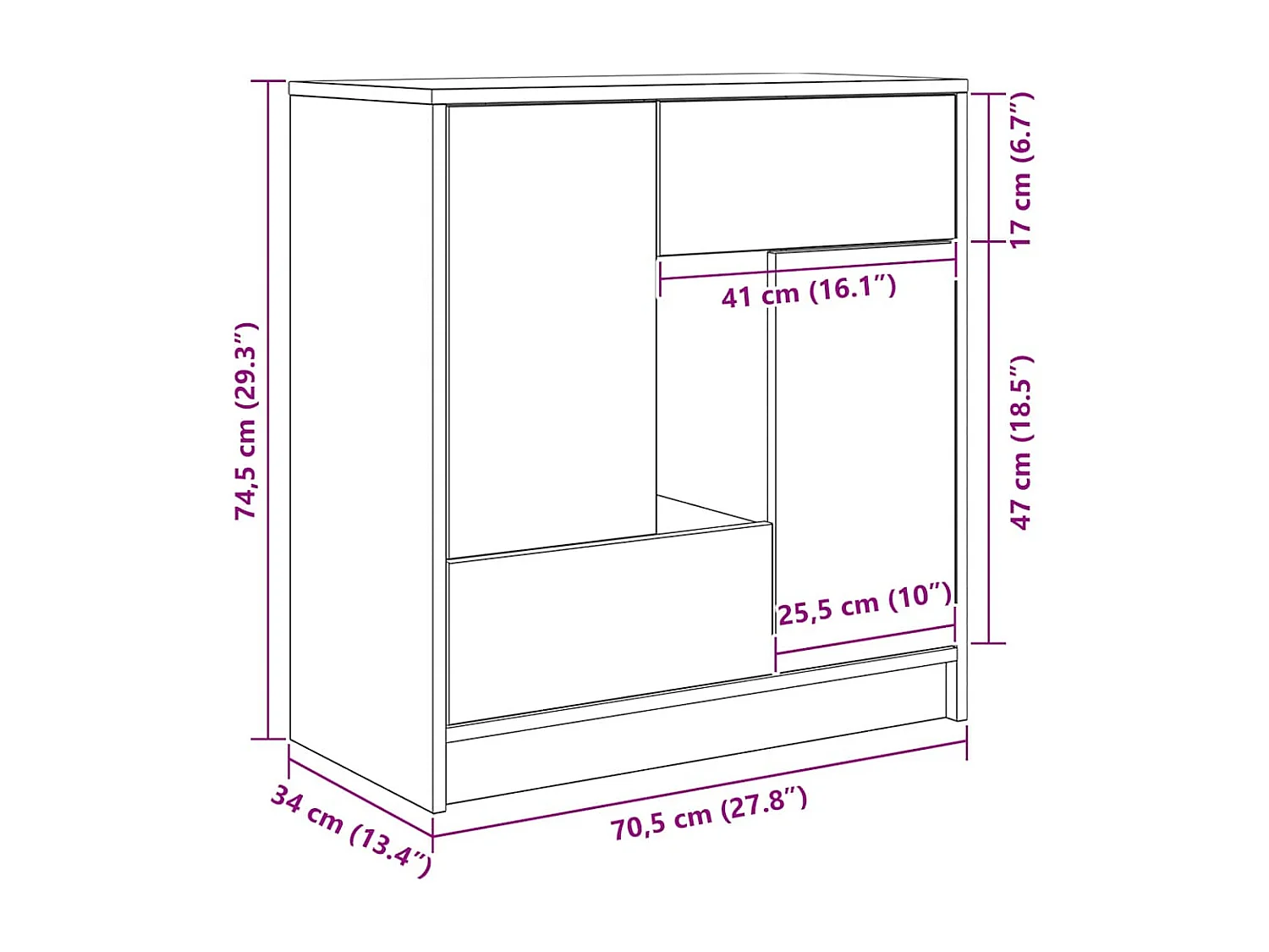Buffet avec tiroirs et portes blanc 70,5x34x74,5 cm