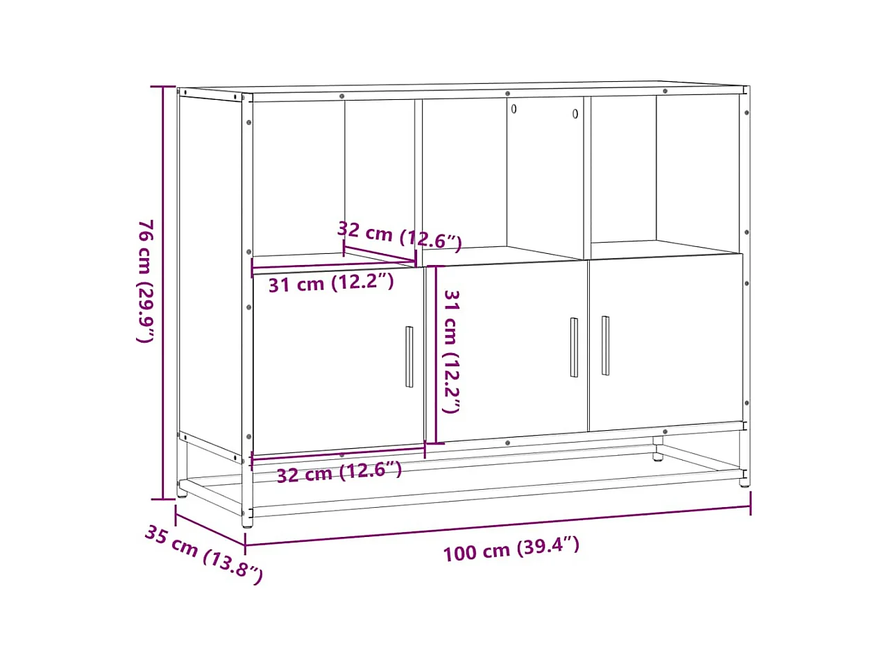 Buffet sonoma gris 100x35x76 cm bois d'ingénierie