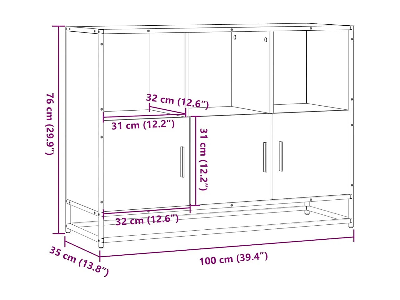 Buffet sonoma gris 100x35x76 cm bois d'ingénierie