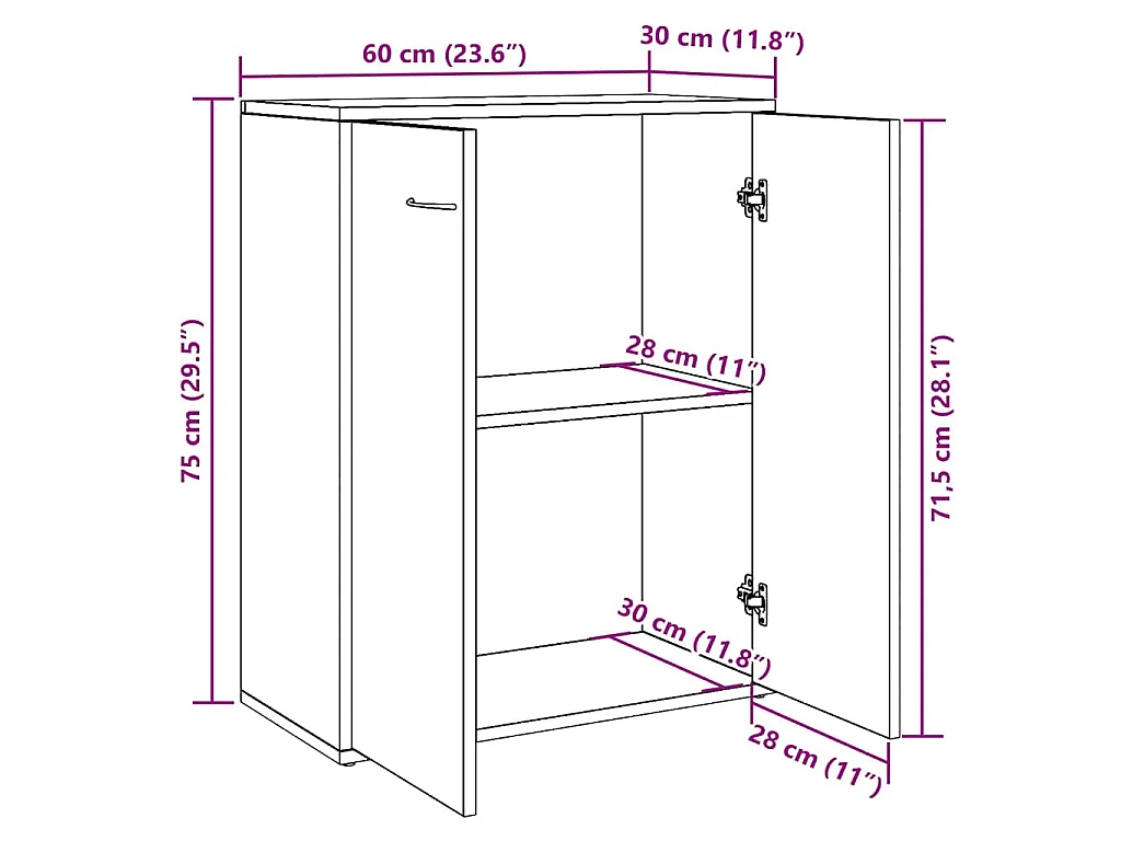 Aparador de madera contrachapada madera envejecida 60x30x75 cm