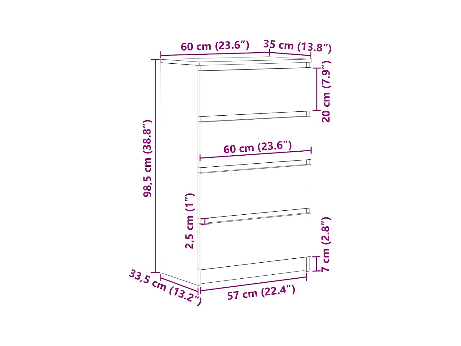 Buffet chêne noir 60x35x98,5 cm bois d'ingénierie