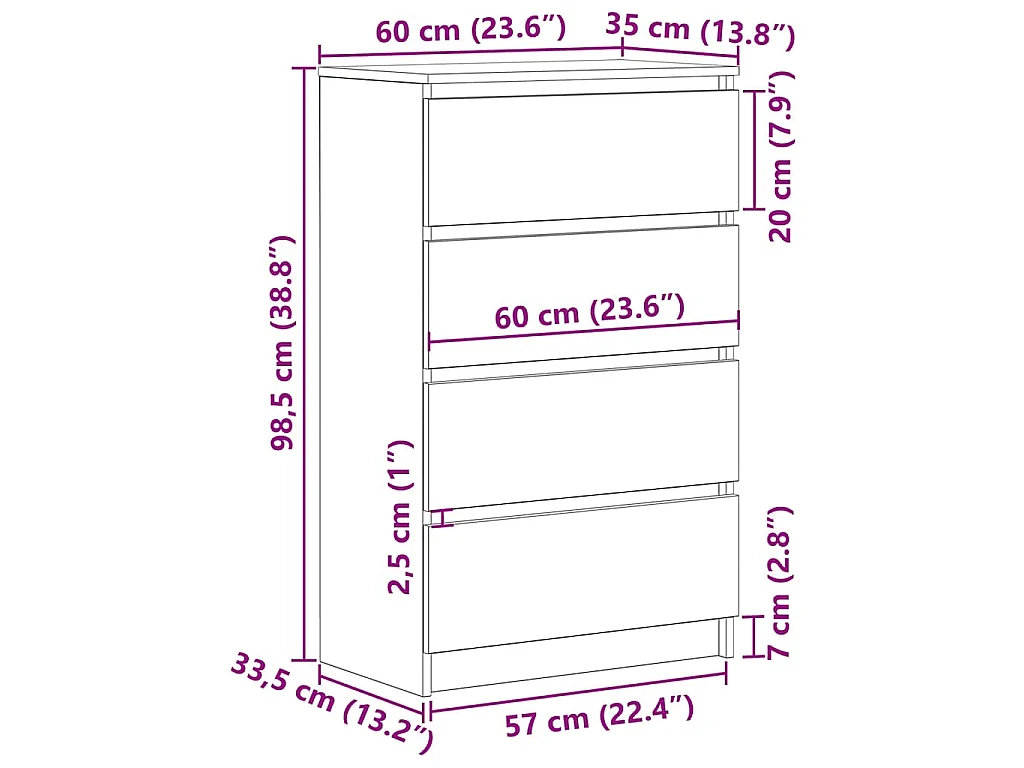 Buffet chêne noir 60x35x98,5 cm bois d'ingénierie
