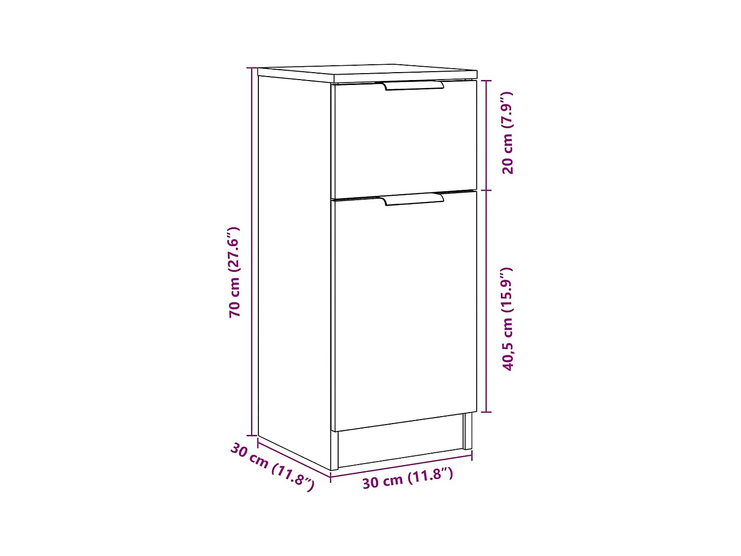 Buffet vieux bois 30x30x70 cm bois d'ingénierie