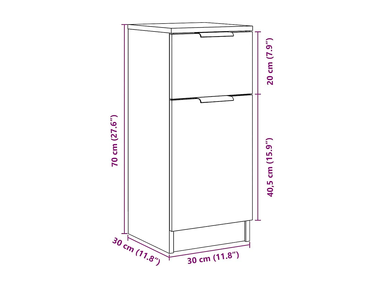 Buffet vieux bois 30x30x70 cm bois d'ingénierie