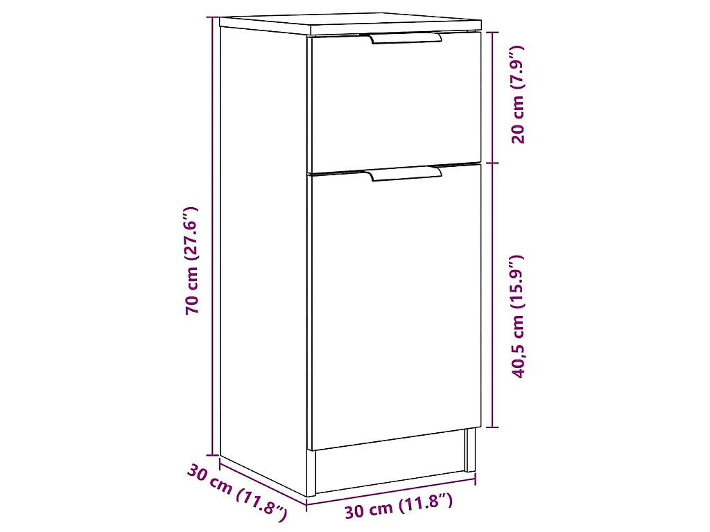 Buffet vieux bois 30x30x70 cm bois d'ingénierie