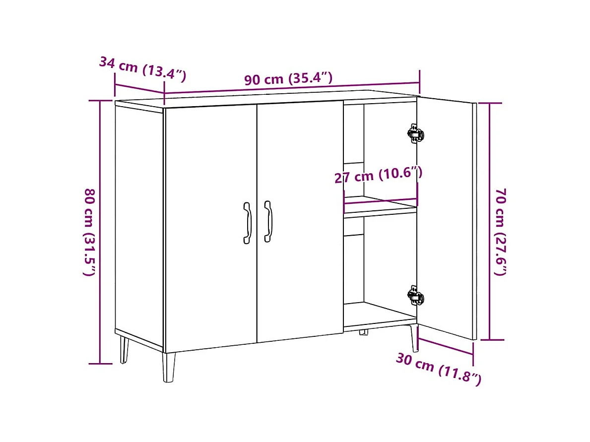 Buffet vieux bois 90x34x80 cm bois d'ingénierie