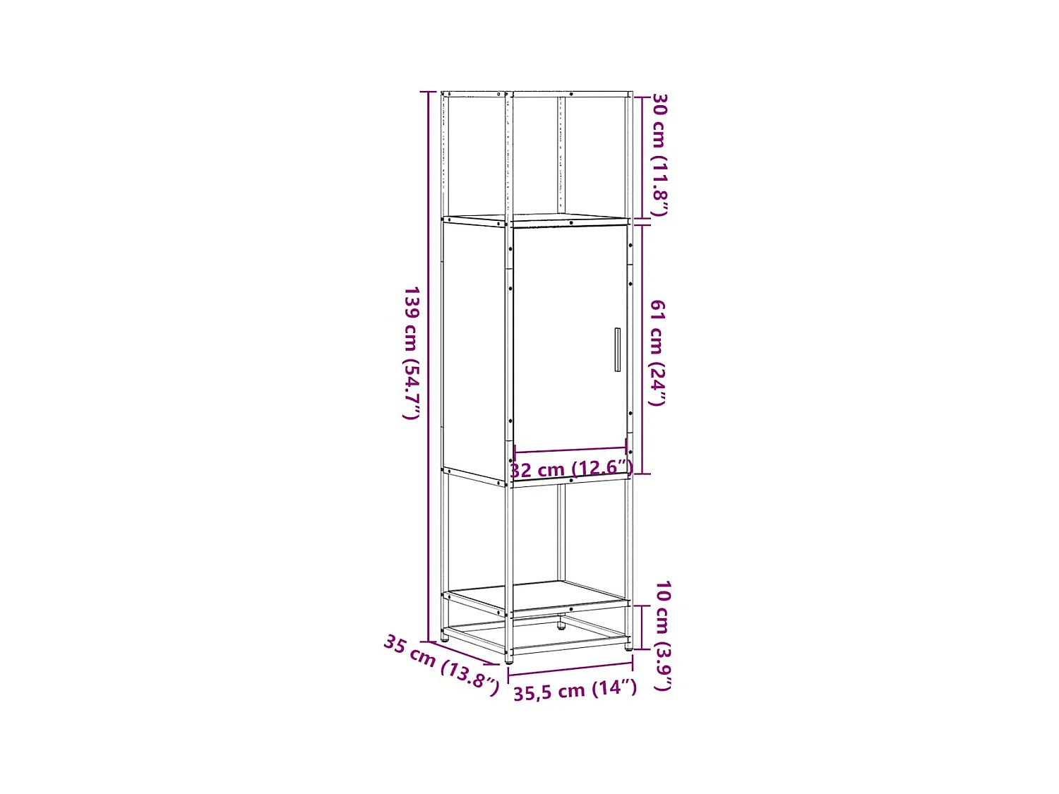 Highboard Sonoma-Eiche 35,5x35x139 cm Holzwerkstoff Metall
