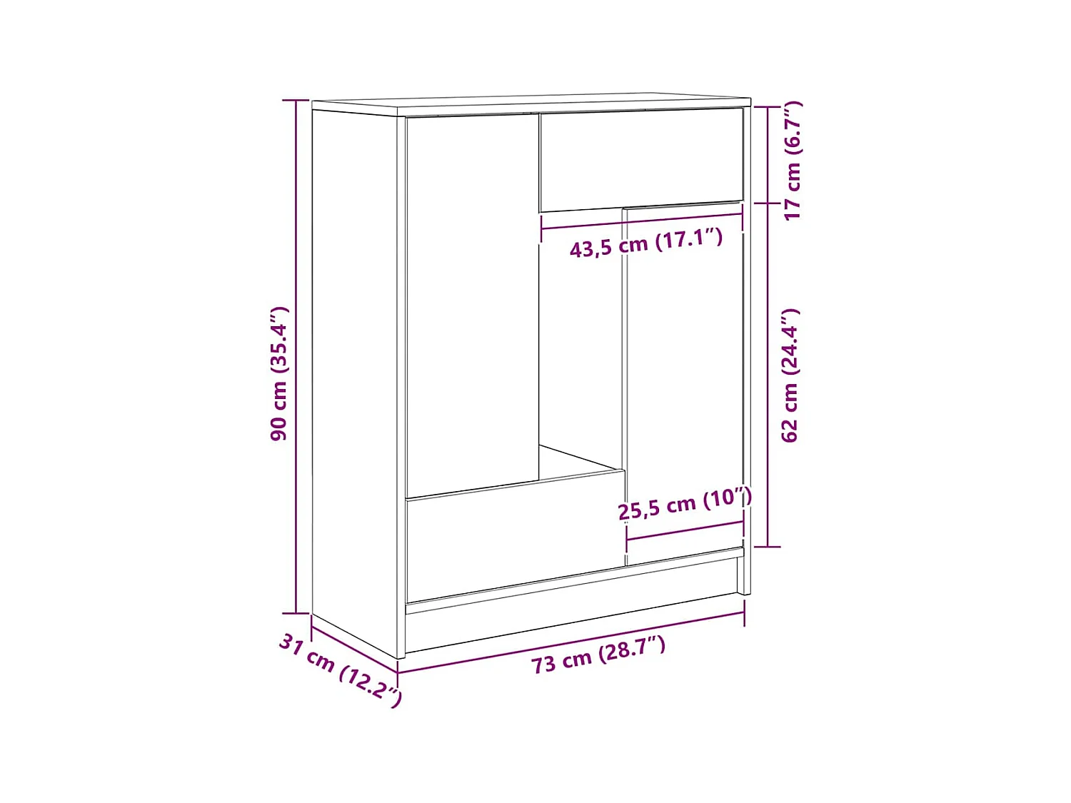 Buffet avec tiroirs et portes gris béton 73x31x90 cm