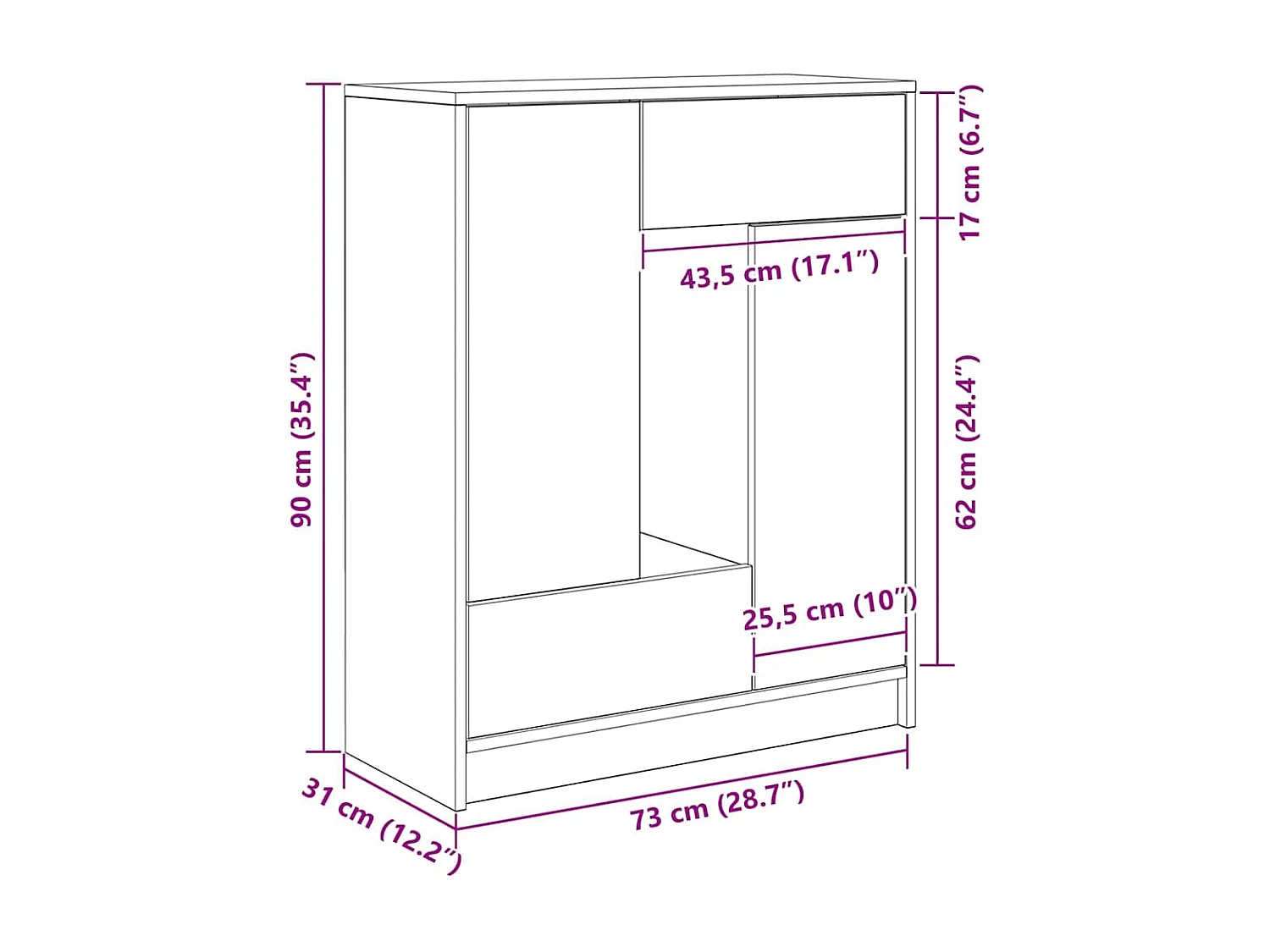 Sideboard mit Schubladen und Türen Betongrau 73x31x90 cm