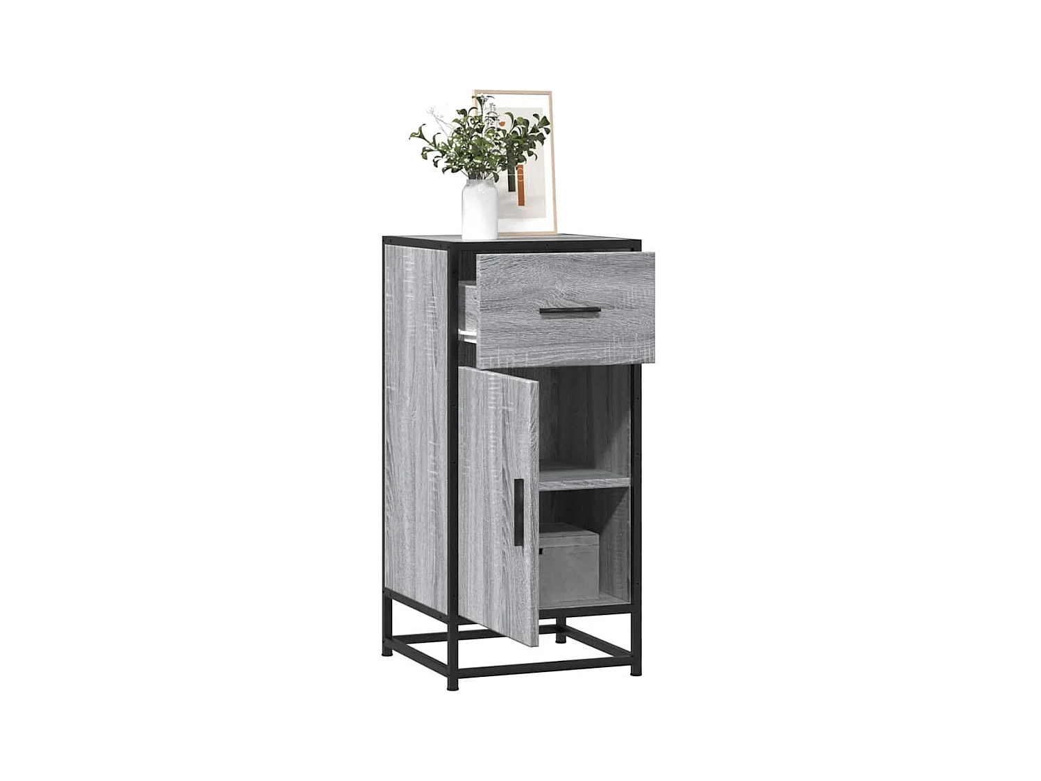 Aparador madera ingeniería y metal gris Sonoma 35,5x35x76 cm