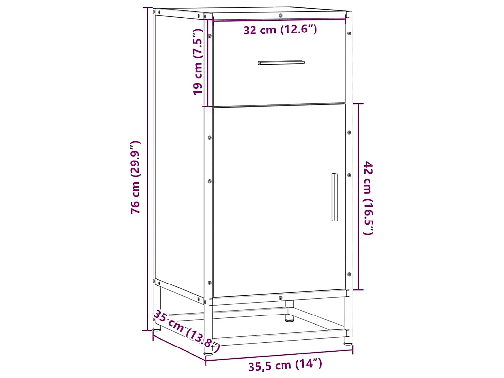 Sideboard Grau Sonoma 35,5x35x76 cm Holzwerkstoff und Metall