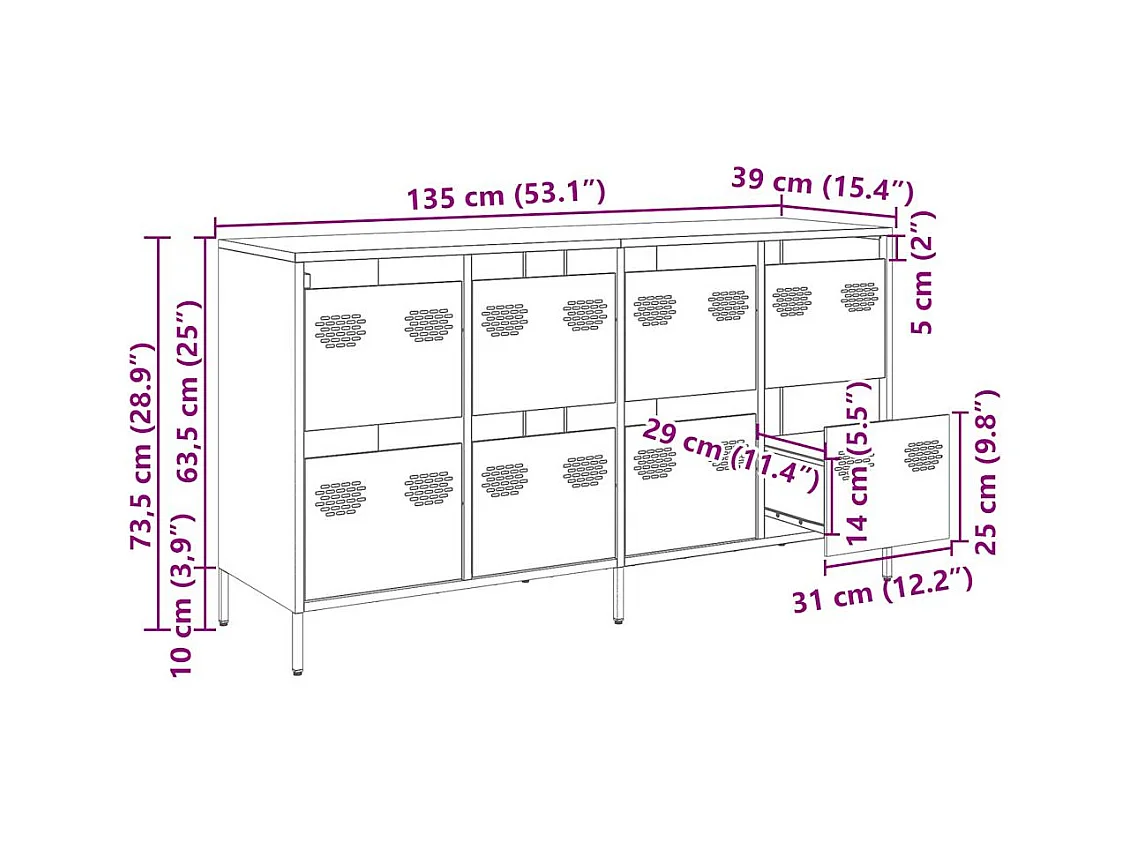 Buffet anthracite 135x39x73,5 cm acier laminé à froid