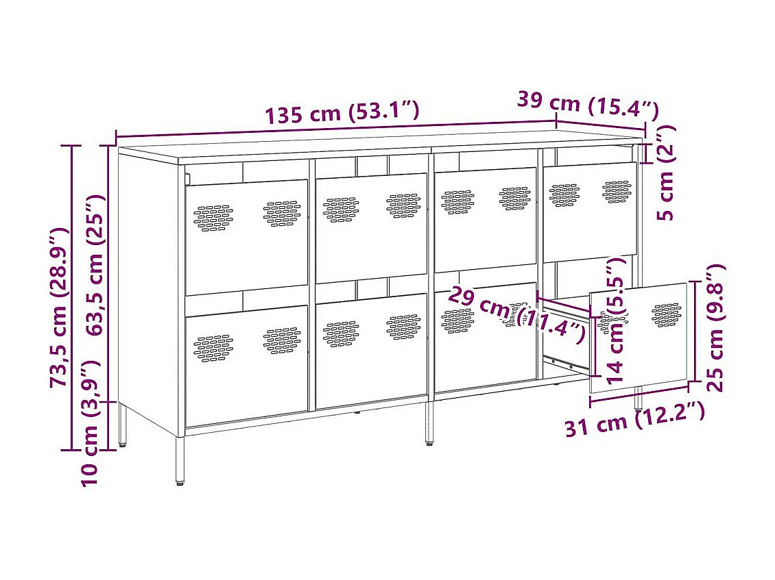 Buffet anthracite 135x39x73,5 cm acier laminé à froid