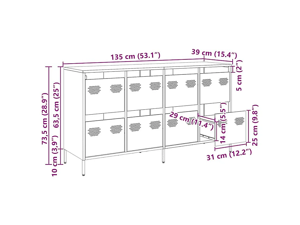 Buffet anthracite 135x39x73,5 cm acier laminé à froid