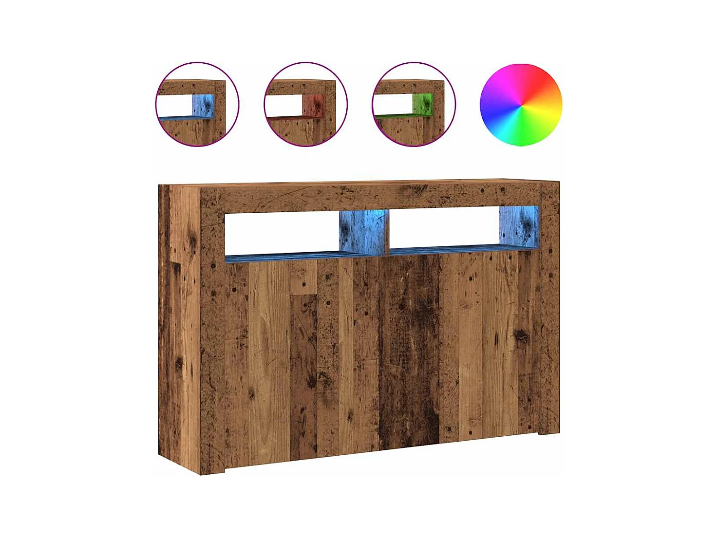 Buffet et lumières LED vieux bois 115,5x30x75cm bois ingénierie